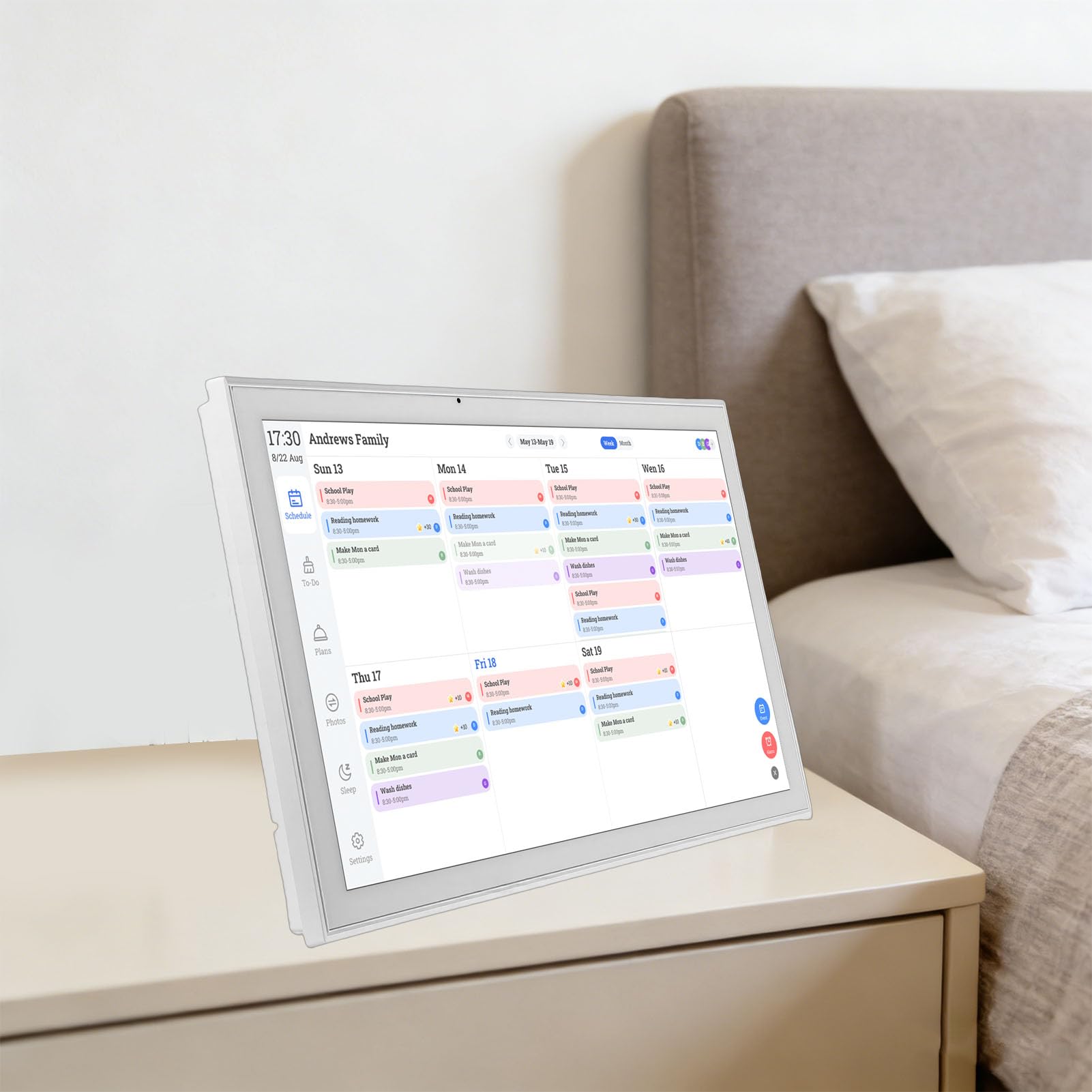 Bewinner 21,5-Zoll-Smart-Digitalkalender mit Touchscreen, Familienplaner und Aufgabentabelle, 1920 X 1080p Digitaler Bilderrahmen für Schreibtisch- oder Wandmontage, ß (EU-Stecker 100–240 V)