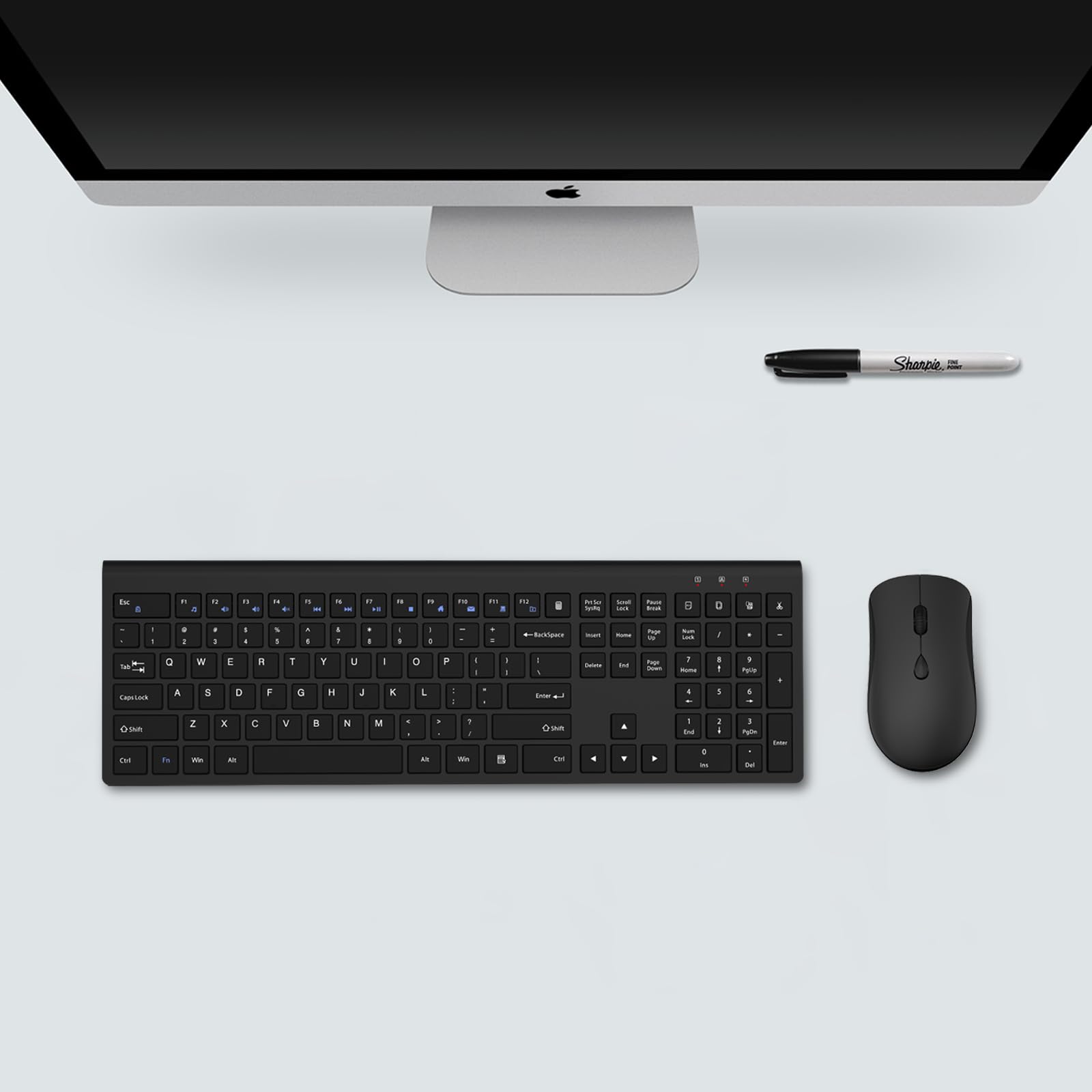Tastiera wireless e mouse, tastiera silenziosa per computer full-size con pulsante calcolatrice, mouse 2400 DPI, clic silenzioso, set USB sottile senza fili per laptop, PC, Windows Mac, nero