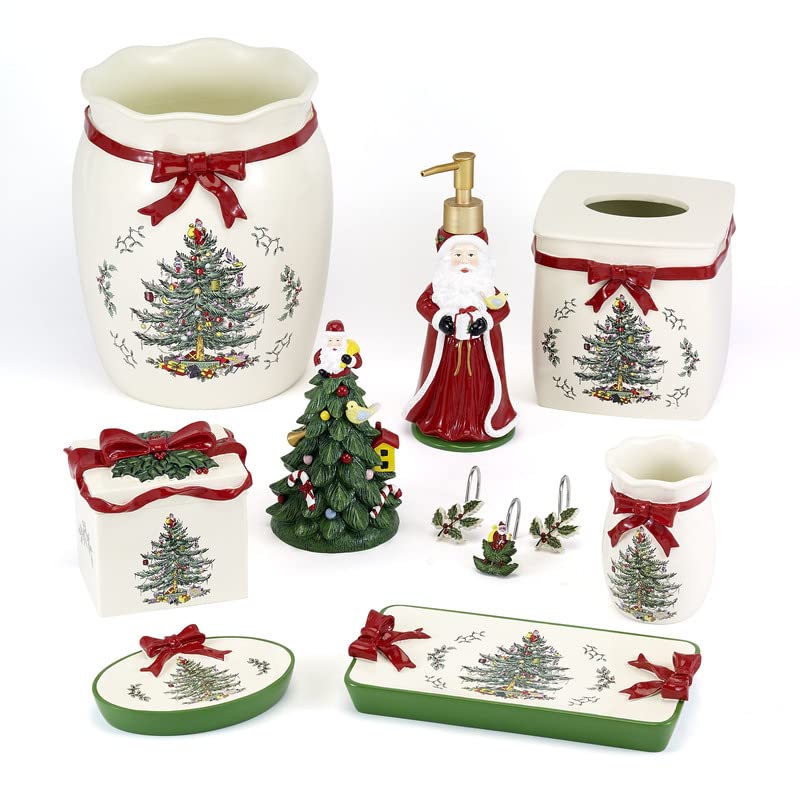 Avanti Linens Juego de dispensador de jabón y Soporte para Cepillo de Dientes, Accesorios de baño, decoración navideña (Spode Christmas Collection)