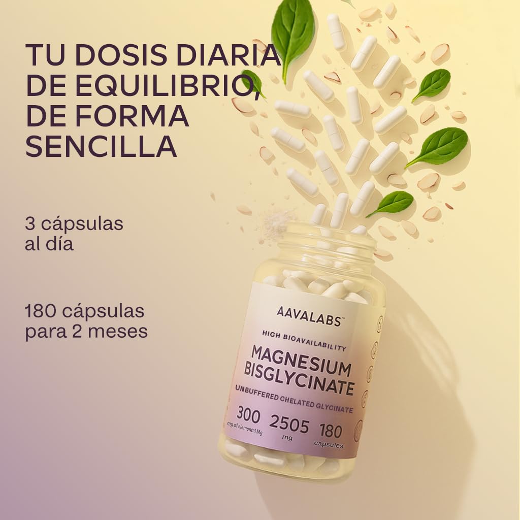 Bisglicinato de Magnesio Quelado – Magnesio Bisglicinato de Alta Biodisponibilidad y Absorción – 180 Glicinato de Magnesium cápsulas - Vegano