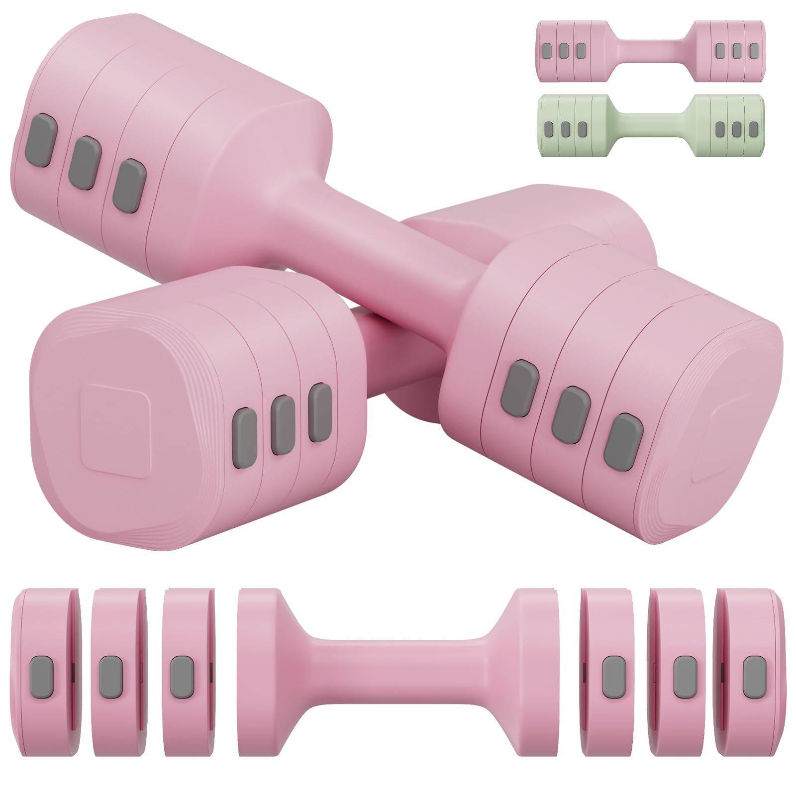 Verstellbare Hanteln Frauen Set, 1-5kg Kurzhanteln 2er Set, 4-in-1 Dumbbell Set für Frauen und Männer, Gewichte Hantel für Home Gym, Krafttraining Zuhause