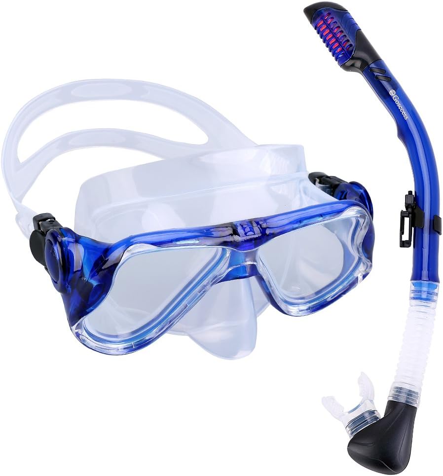 Gosccess Adult Premium Snorkel Set Tempered Glass Scuba Diving Mask and Dry Snorkel