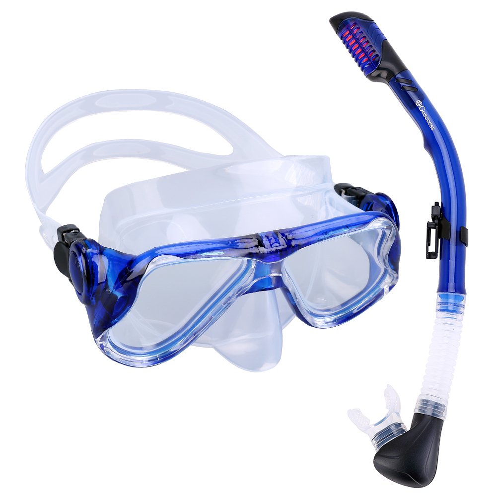 Gosccess Adult Premium Snorkel Set Tempered Glass Scuba Diving Mask and Dry Snorkel