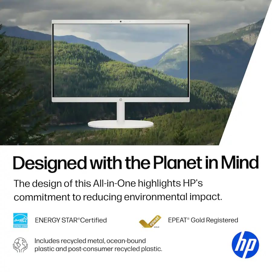 Image of HP 21.5 inch FHD All-in-One Desktop Computer, 8GB RAM 384GB Storage (128GB SSD + 256GB Docking Station Set), Quad-Cores Intel N100, Windows 11 & 8-in-1 Docking Hub, Keyboard & Mouse Included, White