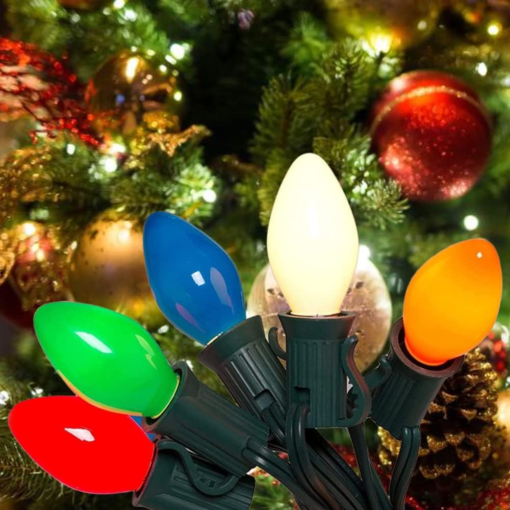 C7 Christmas Lights Multicolor,25Ft Vintage Christmas Lights Outdoor Roofline String Lights with 25 Bulbs for Patio Garden Holiday Indoor Christmas Tree Lights Home Decorations Green Wire C7-String Lights-Multi