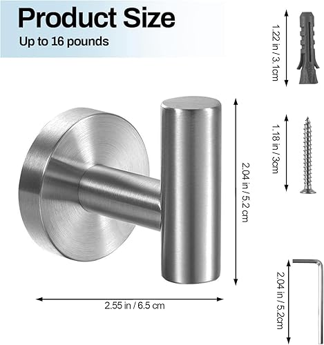 Miniatura 2 de Ganchos para toallas de baño, 4 paquetes de soporte para toallas de pared, gancho negro mate para bata de pared, gancho de acero inoxidable