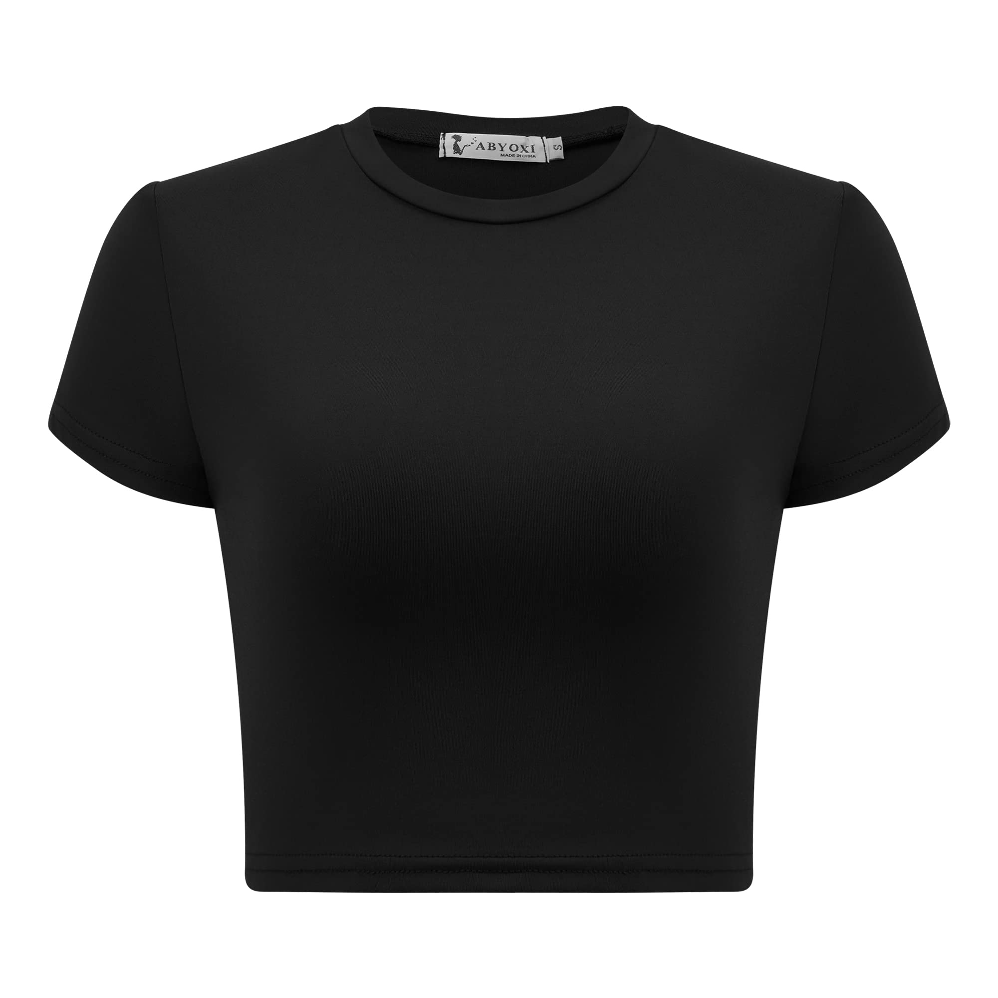 ABYOXIWomens Summer Crop Tops Cute Slim Fit Round Neck Basic Tees Short Sleeve Casual Dressy T Shirts 2023