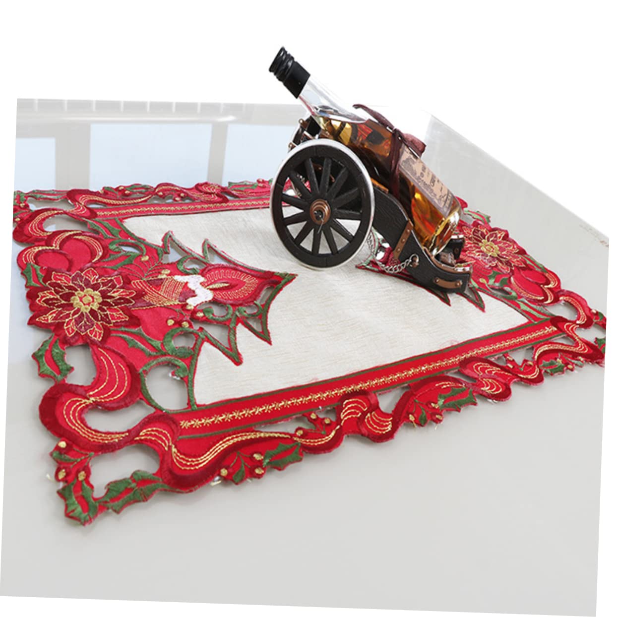 MAGICLULU 6 Piezas Mesa Festiva Decoraciones De Mesa De Fiesta Xams Centro De Mesa Mantel De Poliéster Camino De Mesa De Flores Tapete De Mesa De Poinsettia Mantel Bordado Mantel De Navidad
