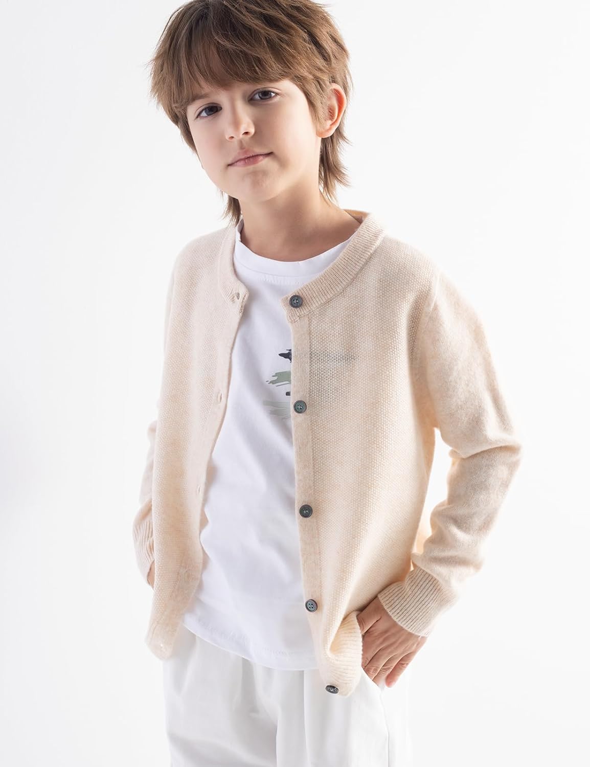 Chanyarn Boys 100% Merino Wool Cardigan Fall Winter First-Line Ready to Wear Crew Neck Long Sleeve Seamless Knit Sweater - Image 4