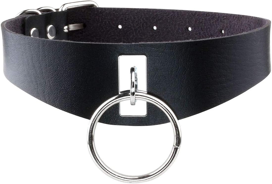 Collana girocollo in pelle PU con catena a lucchetto nera