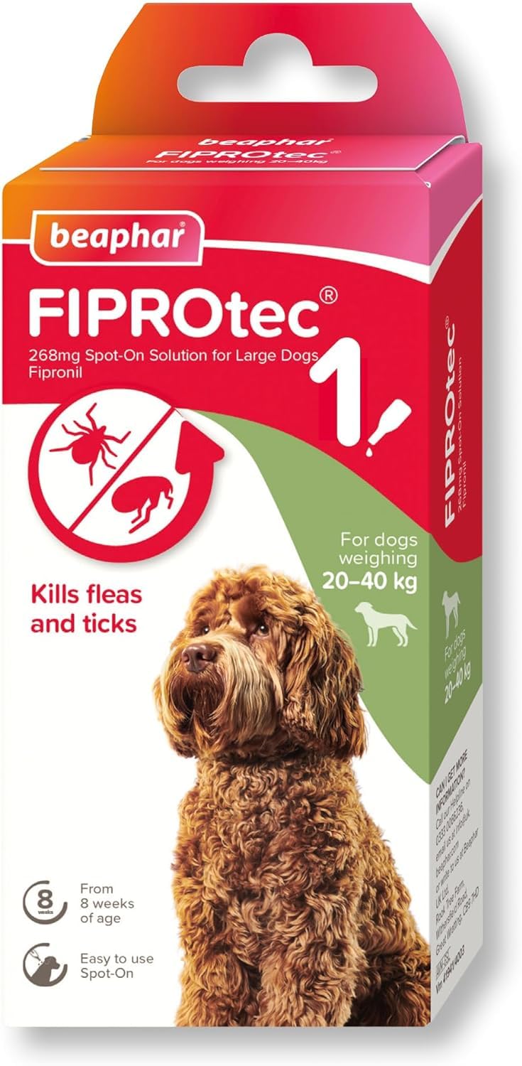 Beaphar | FIPROtec Spot-On for Large Dogs (20–40kg) | Kills Fleas & Ticks | Vet Strength Treatment | 1 Pipette