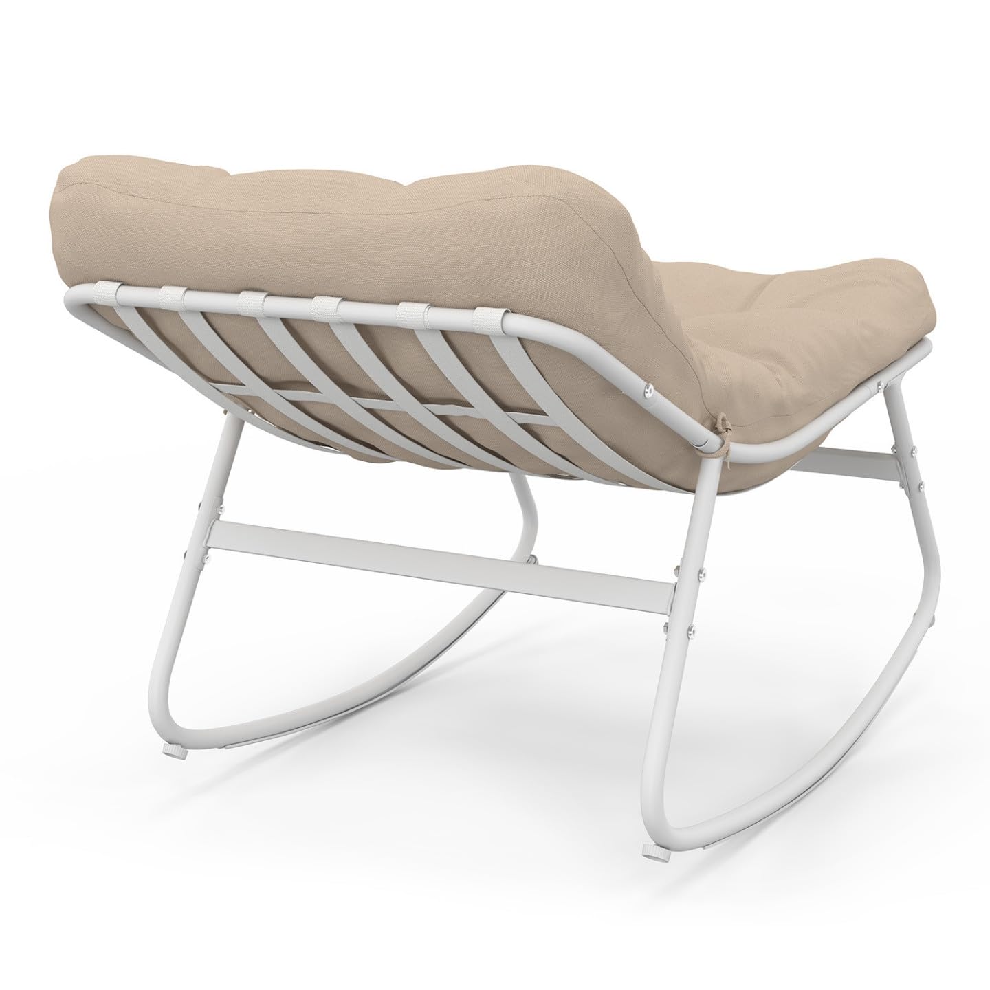 Set di 2 sedie a dondolo da giardino Arona, bianche con cuscini beige