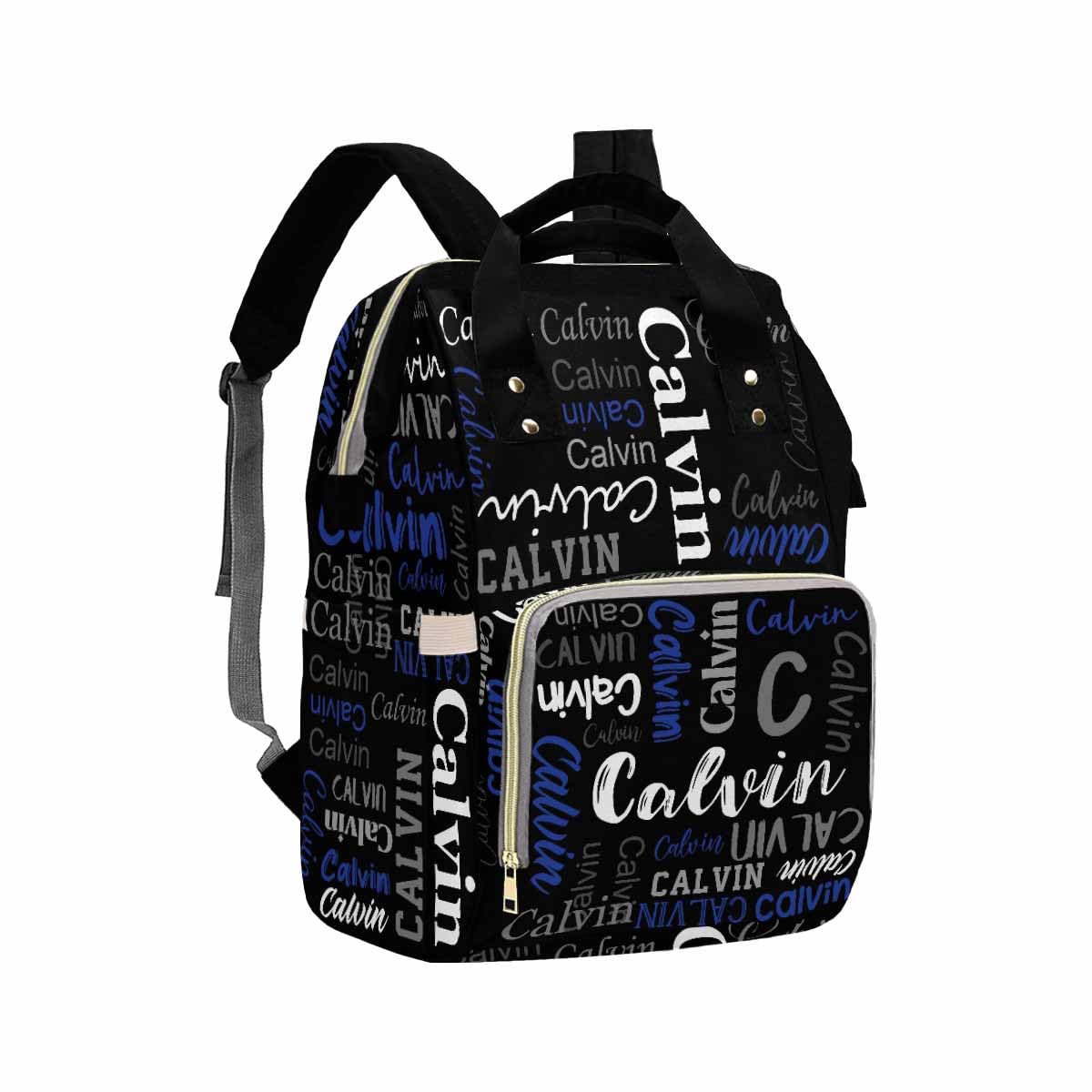 Artsadd Personalized Diaper Bag with Name, Customized Black and Blue Monogram Nappy Backpack with Thermal Pockets Multi-function Baby Bags Handbag