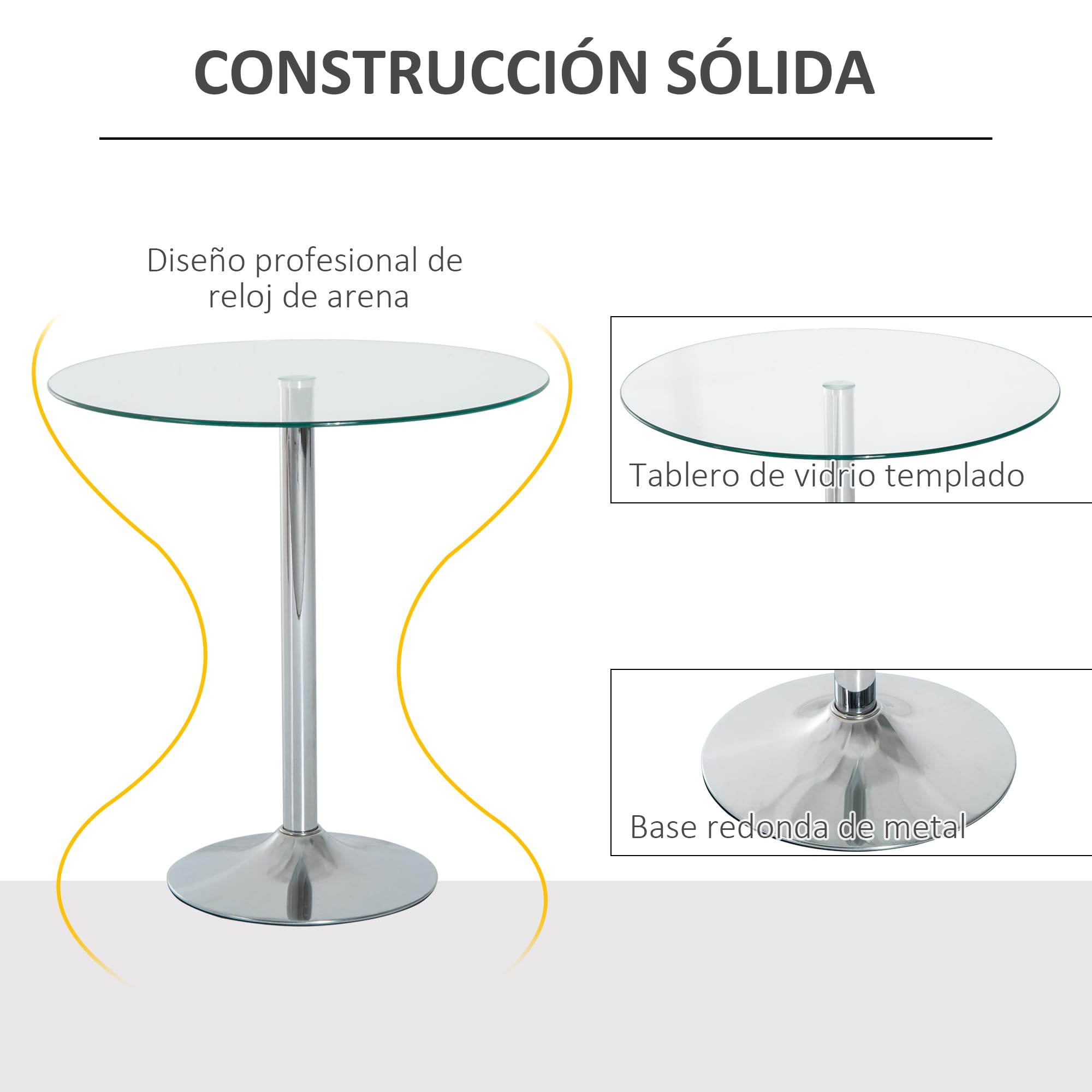 HOMCOM Mesa de Comedor Redonda para 2 Personas Ø70 cm Moderna Plateada | Mesa de Cocina, Superficie de Vidrio Templado, Base de Acero, para Salón, Comedor