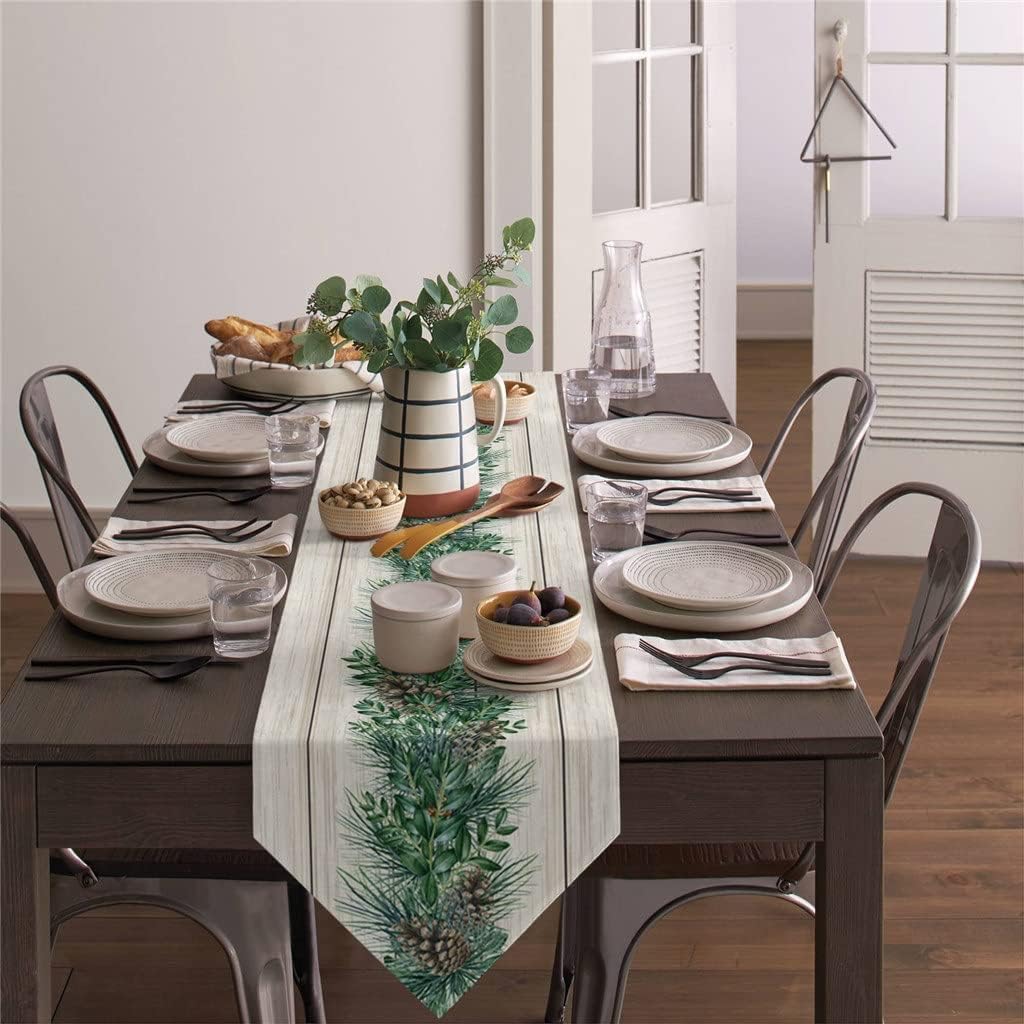 Wood Grain Vintage Pine Cones Table Runners Holiday Wedding Decor Dinning Cover Christmas Cloth(4pcs Table mat)