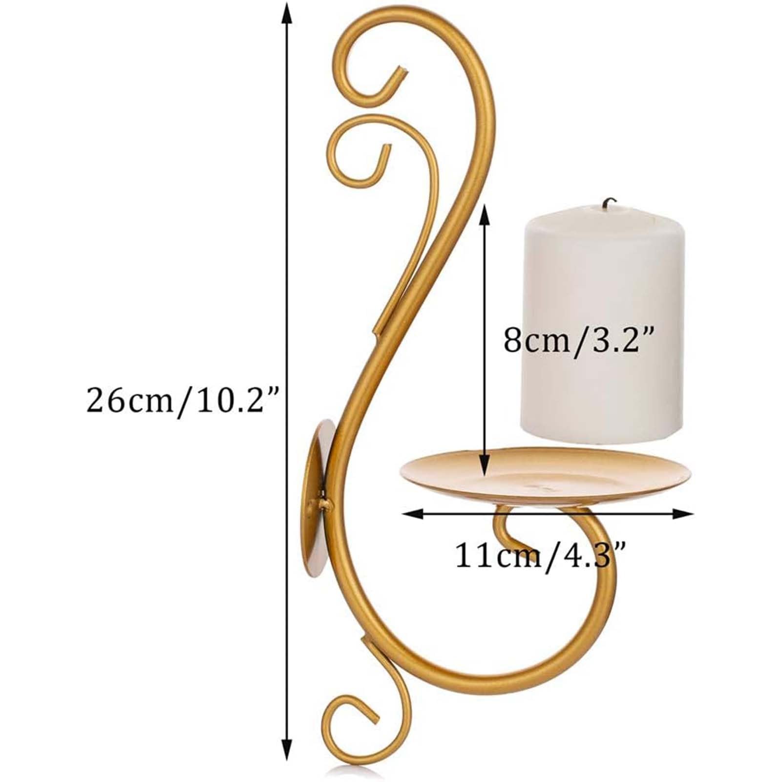 Set Mit 2 Wandmontierten Kerzenhaltern Aus Metall, Wandleuchter Aus Eisen Für Kerzen, Kerzenständer Für Stumpenkerzen Zur Dekoration Von Wohnzimmer, Schlafzimmer Und Badezimmer(Gold)