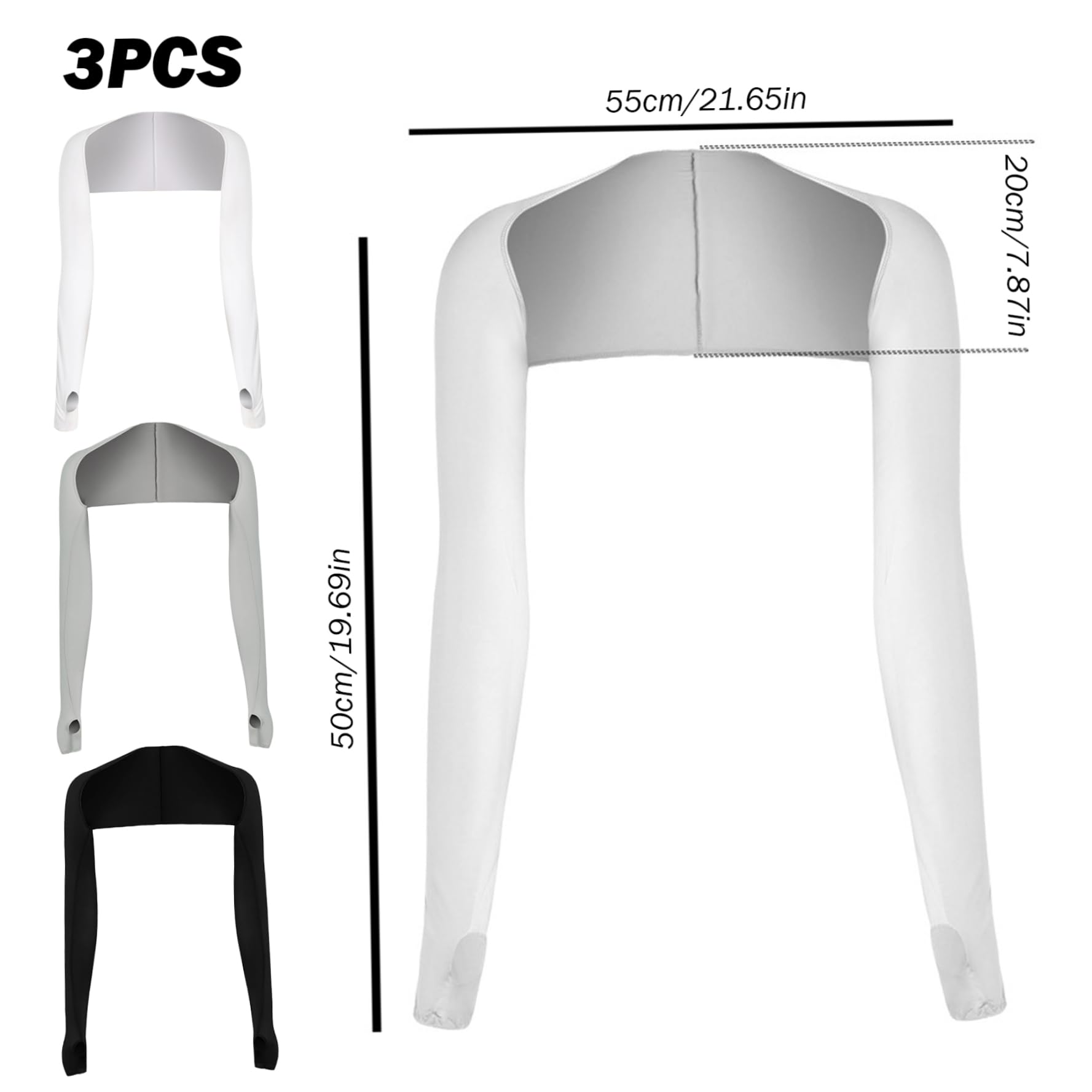 Lot de 3 manchons de bras châle pour femme manches rafraîchissantes contre le soleil protection UV bras long avec trou pour le pouce confortable et respirant haussement d'épaules golf pour la con