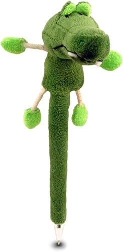 DolliBu - Bolígrafo de peluche de cocodrilo verde, lindo y suave, animal de peluche, juguete novedoso, bolígrafo de escritura para escuela y oficina