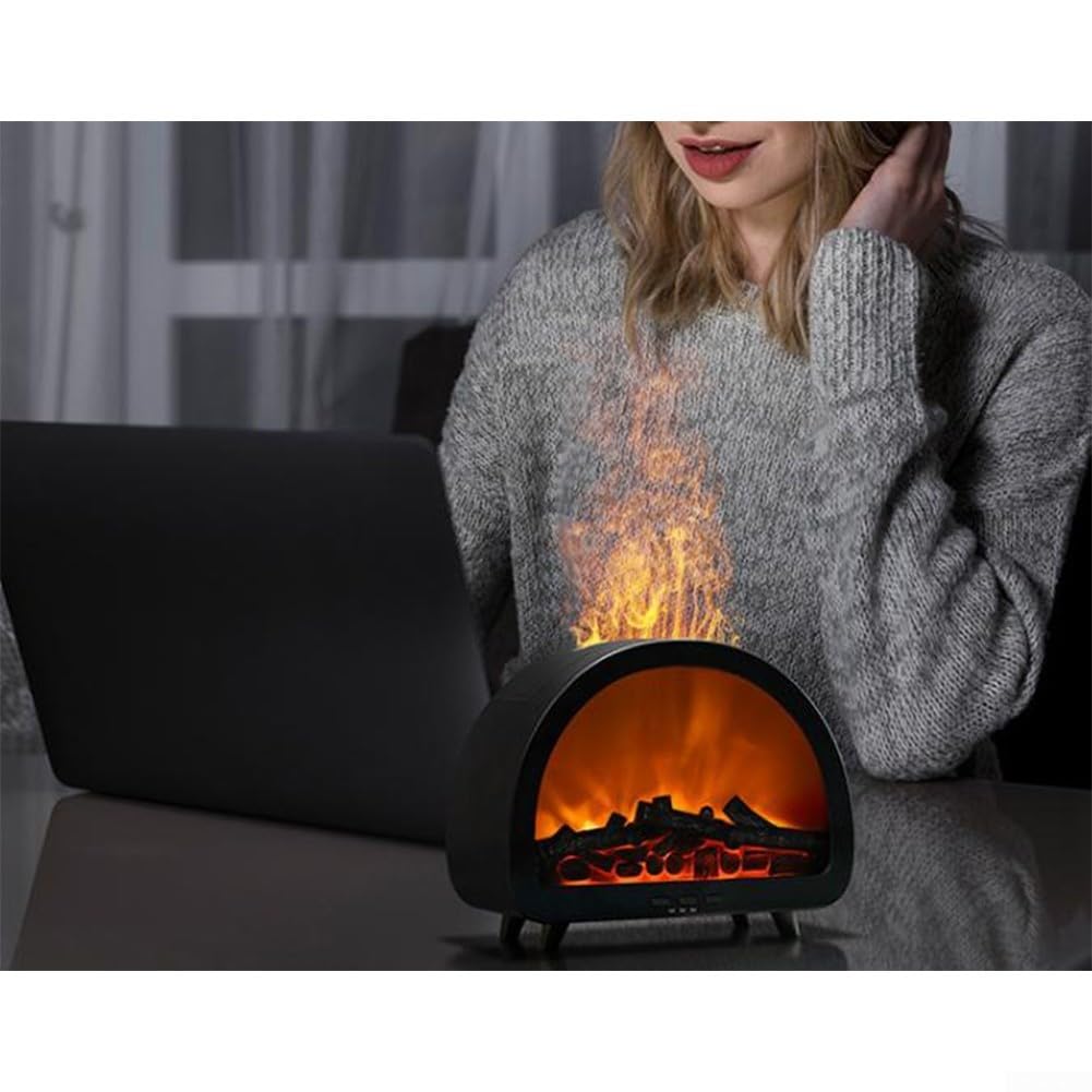 Diffuseur d'arômes de flamme avec lumière 7 couleurs, humidificateur avec télécommande de 200 ml pour décoration de chambre à coucher, salon, 2026 nouveau (noir)