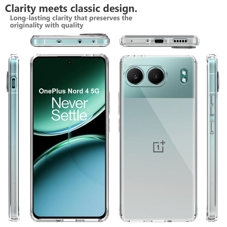 Image of Fashionury Crystal Clear Case for OnePlus Nord 4 5G | Yellowing Resistance | Transparent TPU Silicone | Raised Camera Lips | Slim Transparent Cover