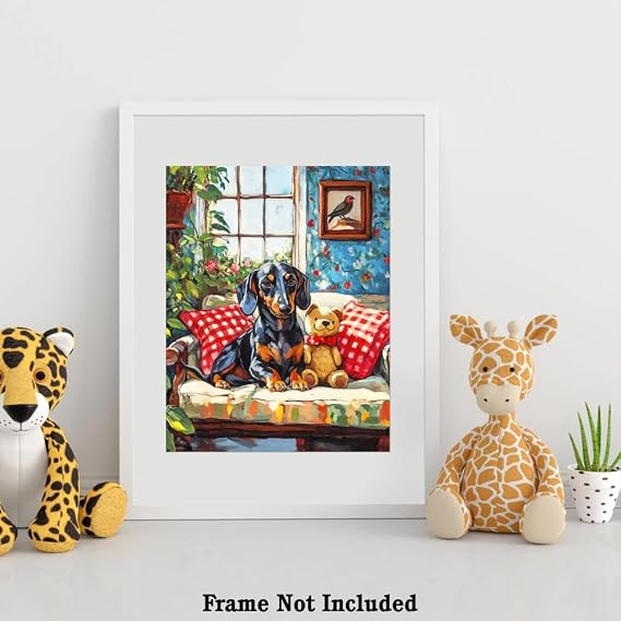 Bestbuddy Pet 8X10 Unframed Dachshund Sunroom Leisure House Pet Animal Oil Painting Art Print Poster Wall Decor Housewarming Kids Living Play Room AP242