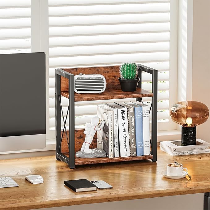 Image of Shoper cart kitchen organizer rack, 2-Tier Spice Rack Organiser, Rustic Brown and Black, 30cm x 15.7cm x 26.4cm, Kitchen Counter Storage Shelf with Metal Frame