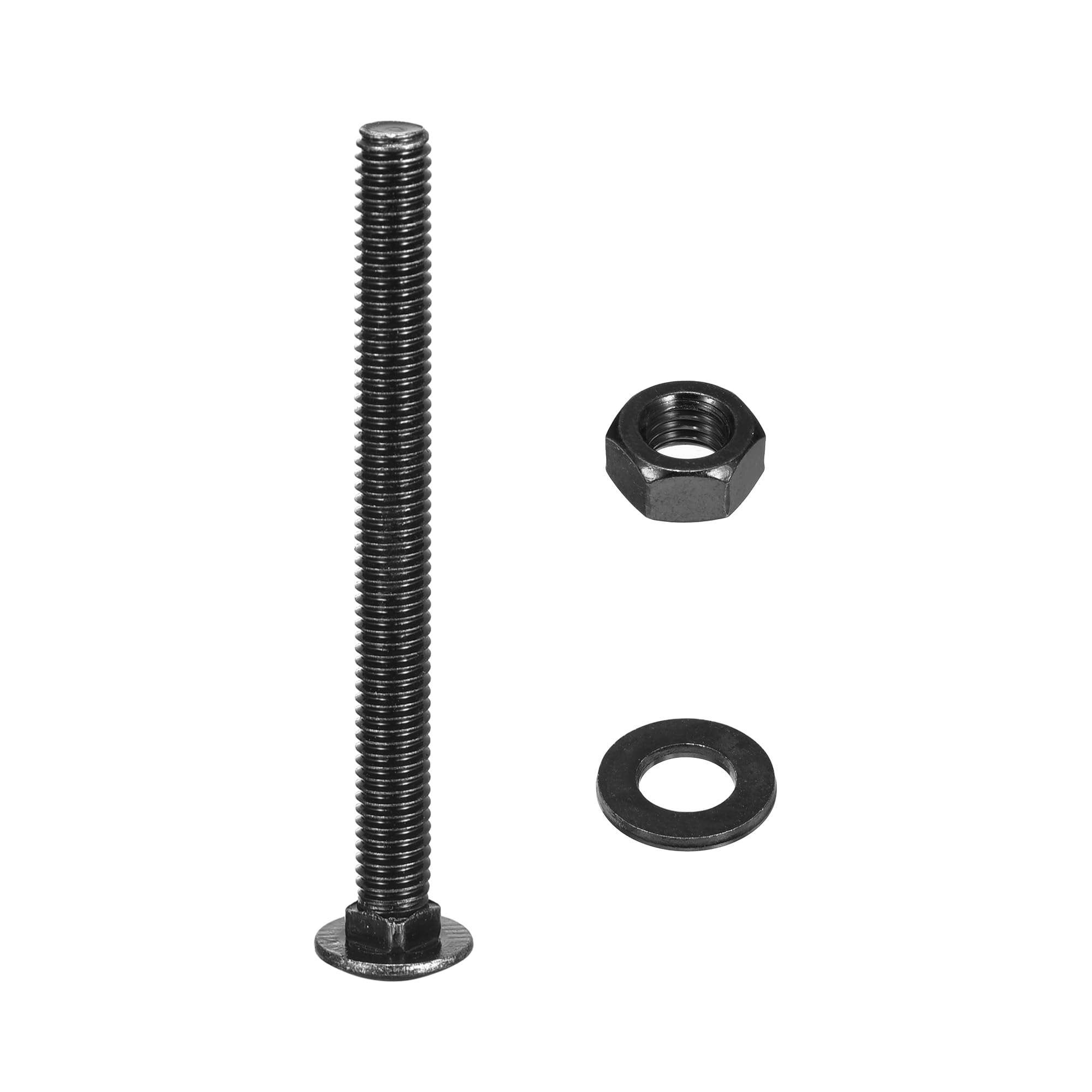 sourcing map Lot de 50 boulons de carrosserie à col carré M6 x 65 mm avec écrous et rondelles, en acier inoxydable 304 à tête ronde, col carré, noir