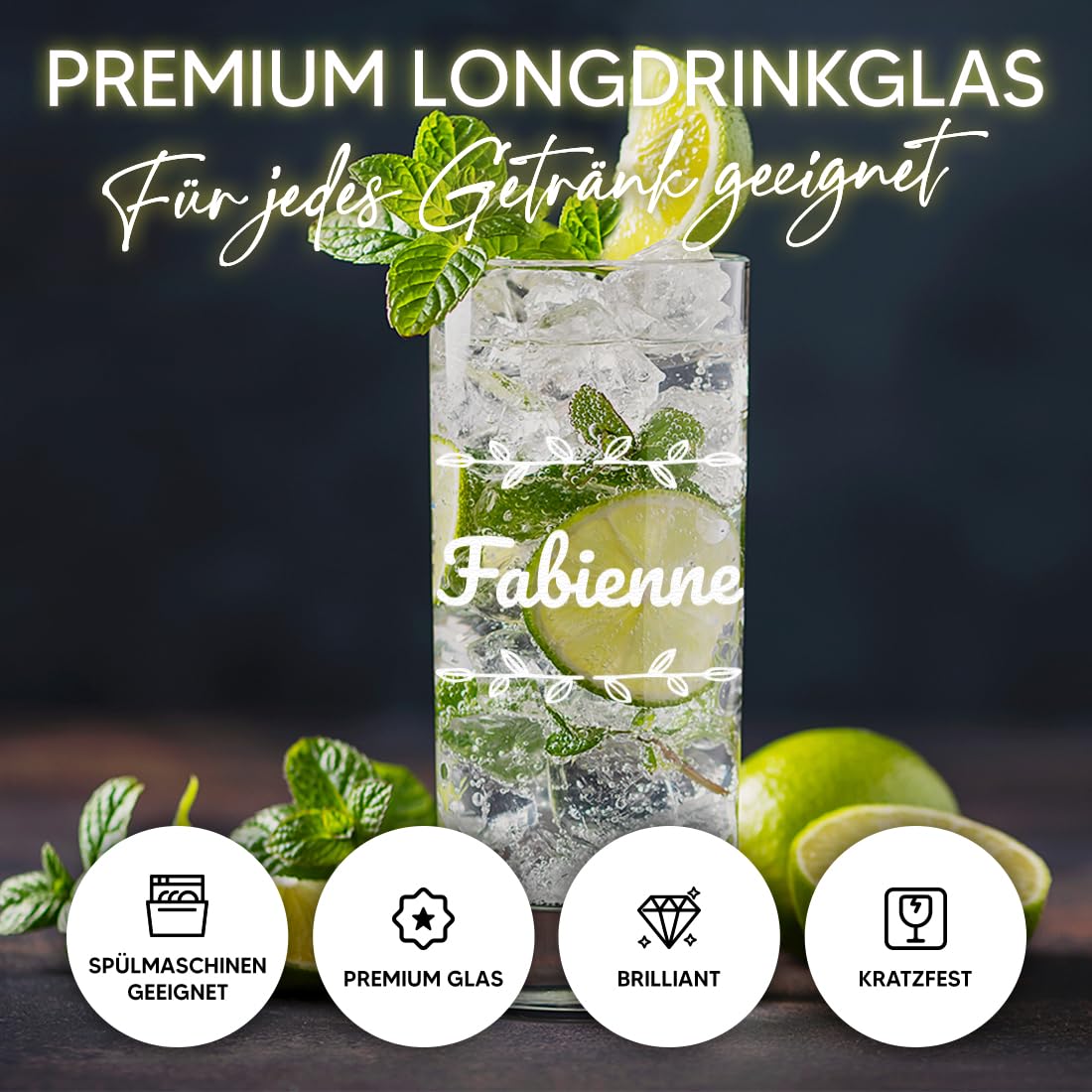 polar-effekt Longdrinkgläser 485 ml 6er-Set mit personalisierter Gravur - Geschenke für Sie und Ihn - spülmaschinenfeste Trinkgläser - für Wasser, Saft und Drinks