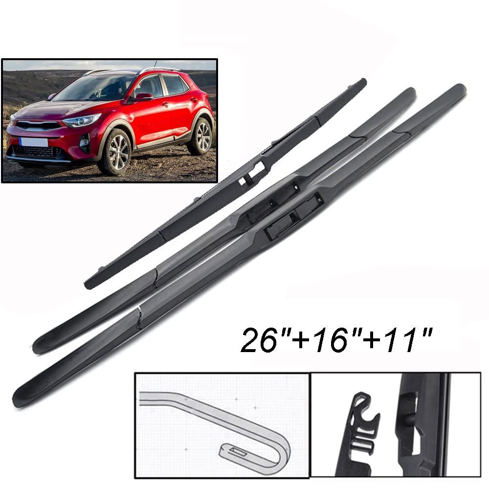WITTSY Parti Tergicristalli Tergicristallo Anteriore E Posteriore Tergicristallo Spazzole Set per Kia per Stonic 2016 2017 2018 2019 2020 Parabrezza Lunotto Anteriore 26 "+ 16" + 11 "