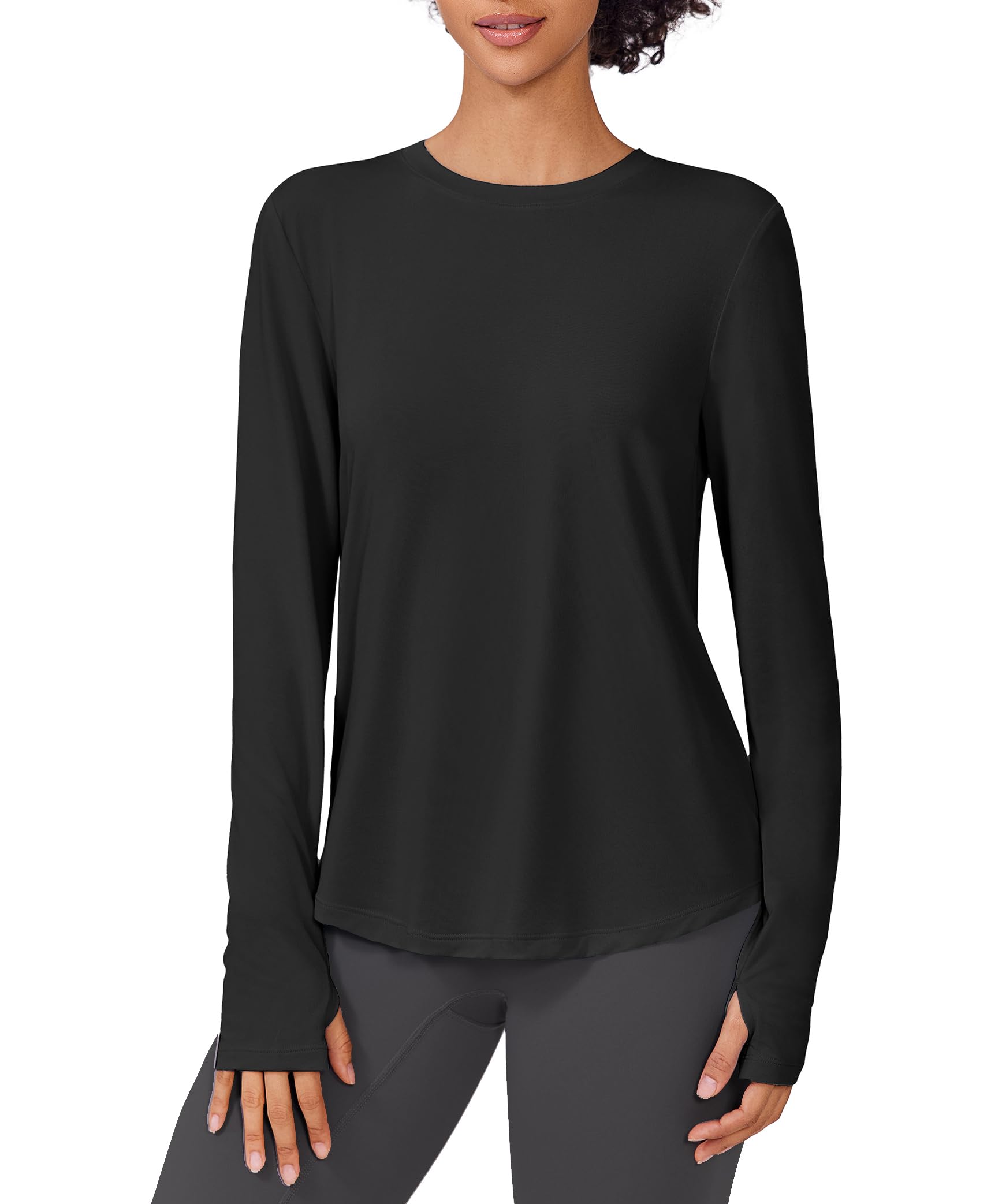PINSPARK Soft Long Sleeve Workout Tops for Women Thumb Holes UV Sun Protection Quick Dry Golf Running Hiking Rash Shirts