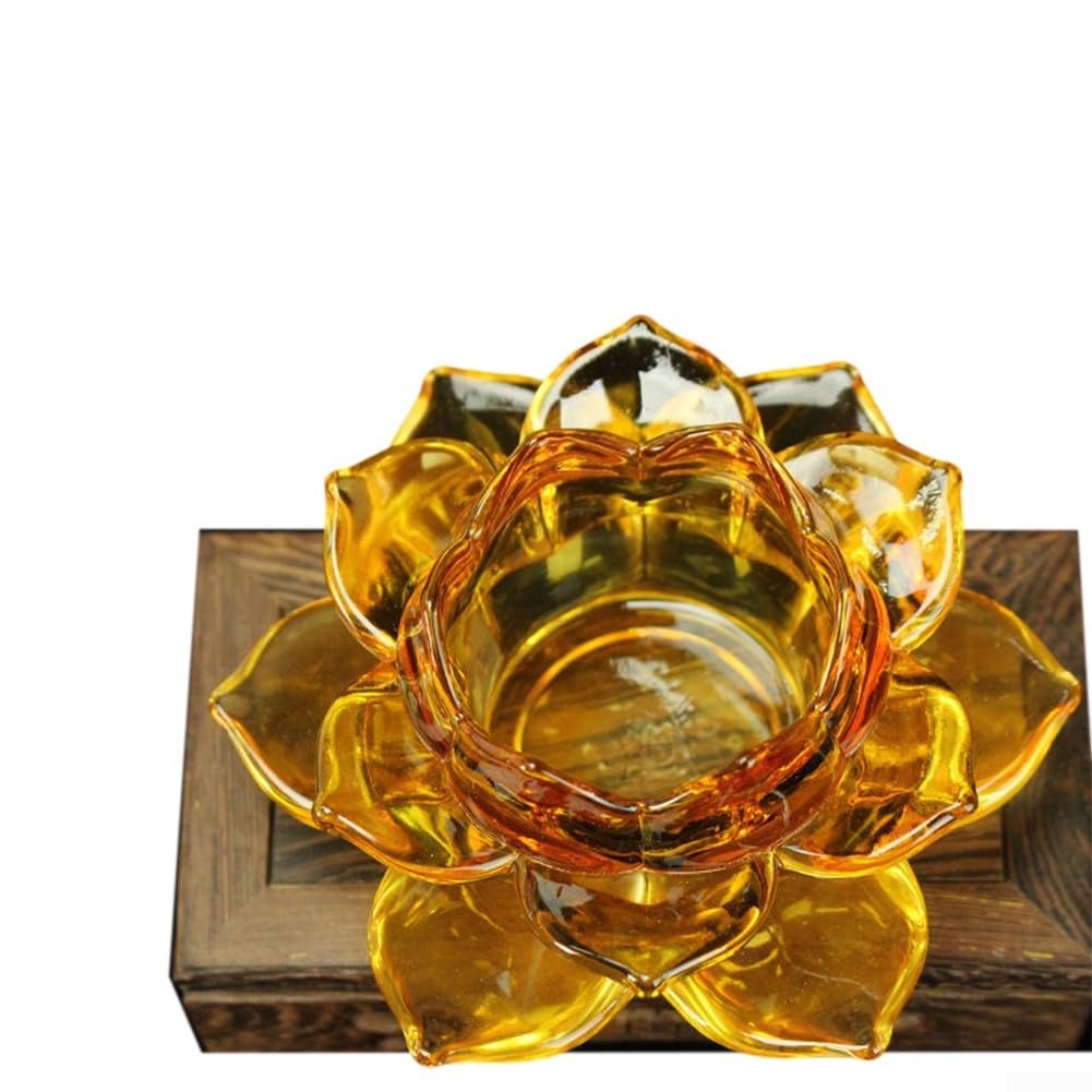 Glass Lotus Candle Holder With Windproof Feature For Floating And Tea Light Candles, Suitable For Rituals And Decorative Purposes((amber))