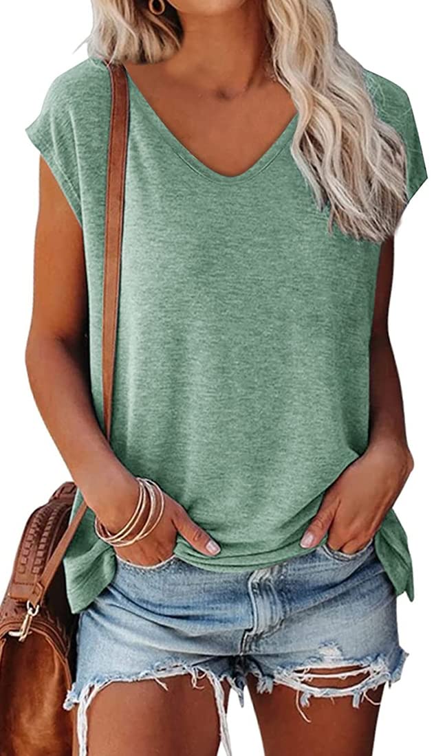 OLIPHEE Camiseta Basica Mujer Verano Mangas Cortas Camiseta Elegante Blusas Casual Toppar T-Shirt Basica