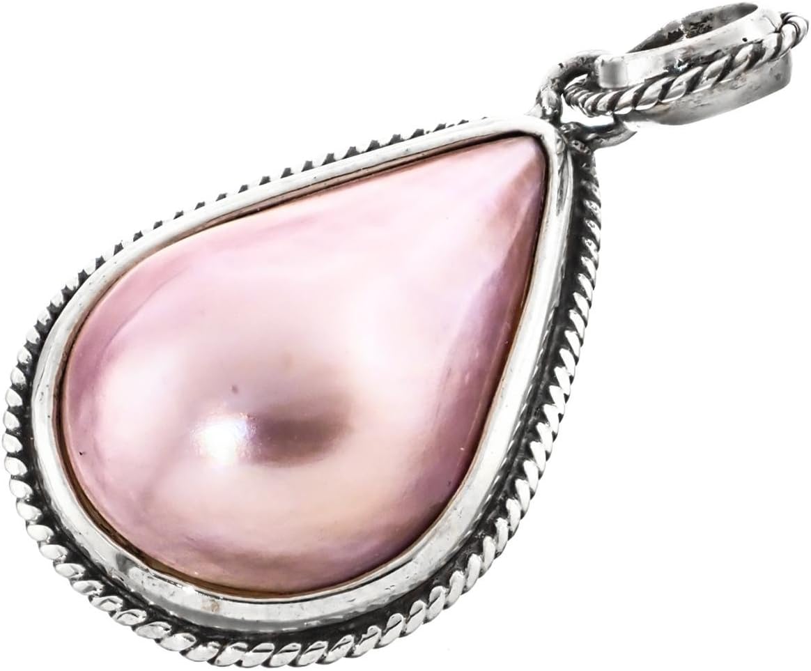 FifiRose Teardrop Pink Mabe Ocean Cultured Pearl 925 Sterling Silver Pendant, 1 1/4"