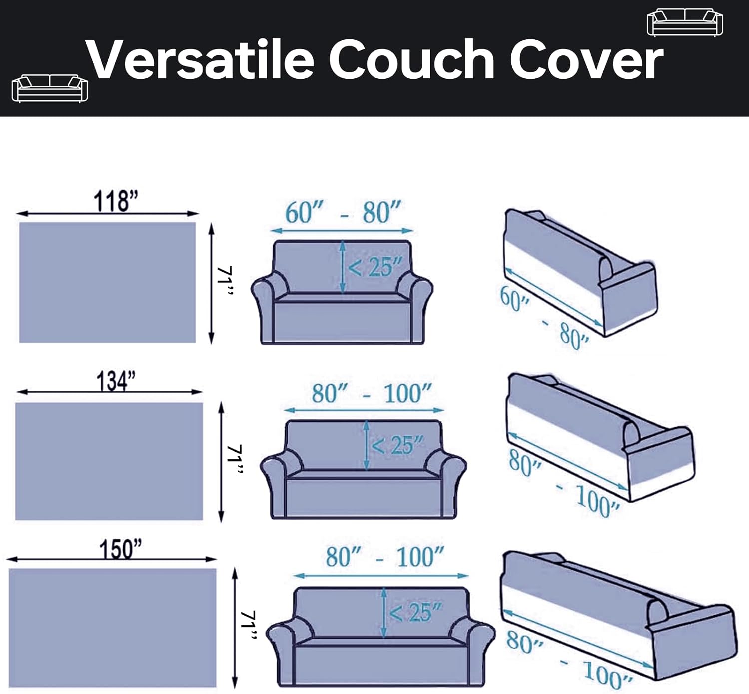 Deisy Dee Sofa Covers for 3 Cushion Couch Sofa Chenille Sofa Slipcover for Sectional l Shaped Couch Pets Protector Furniture Covers (Triangle, 71" x 134")