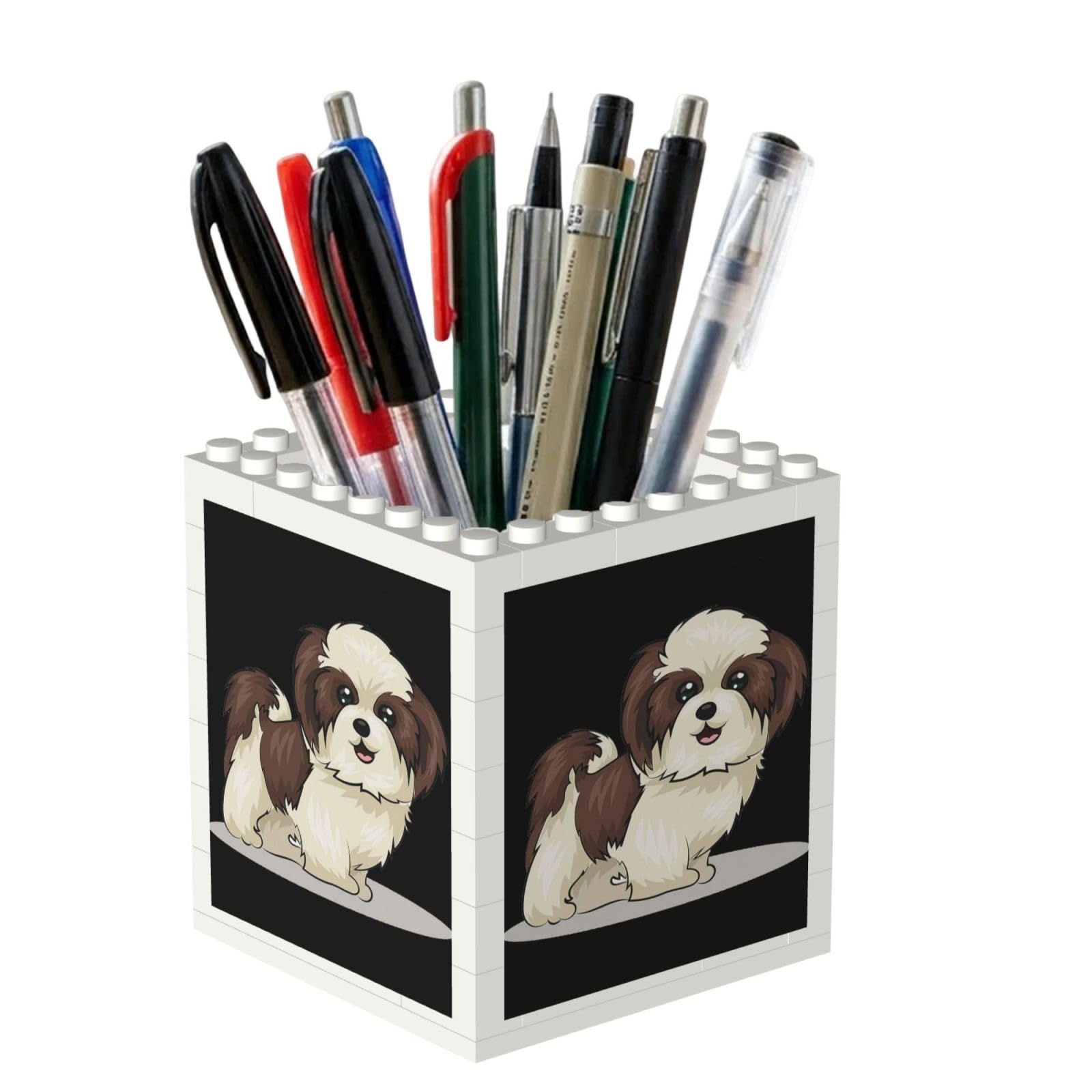 Poadnly Shih Tzu Dog, Pen Pot Pencil Holder for Office Home School, Compact Desk Organiser for Office Stationery