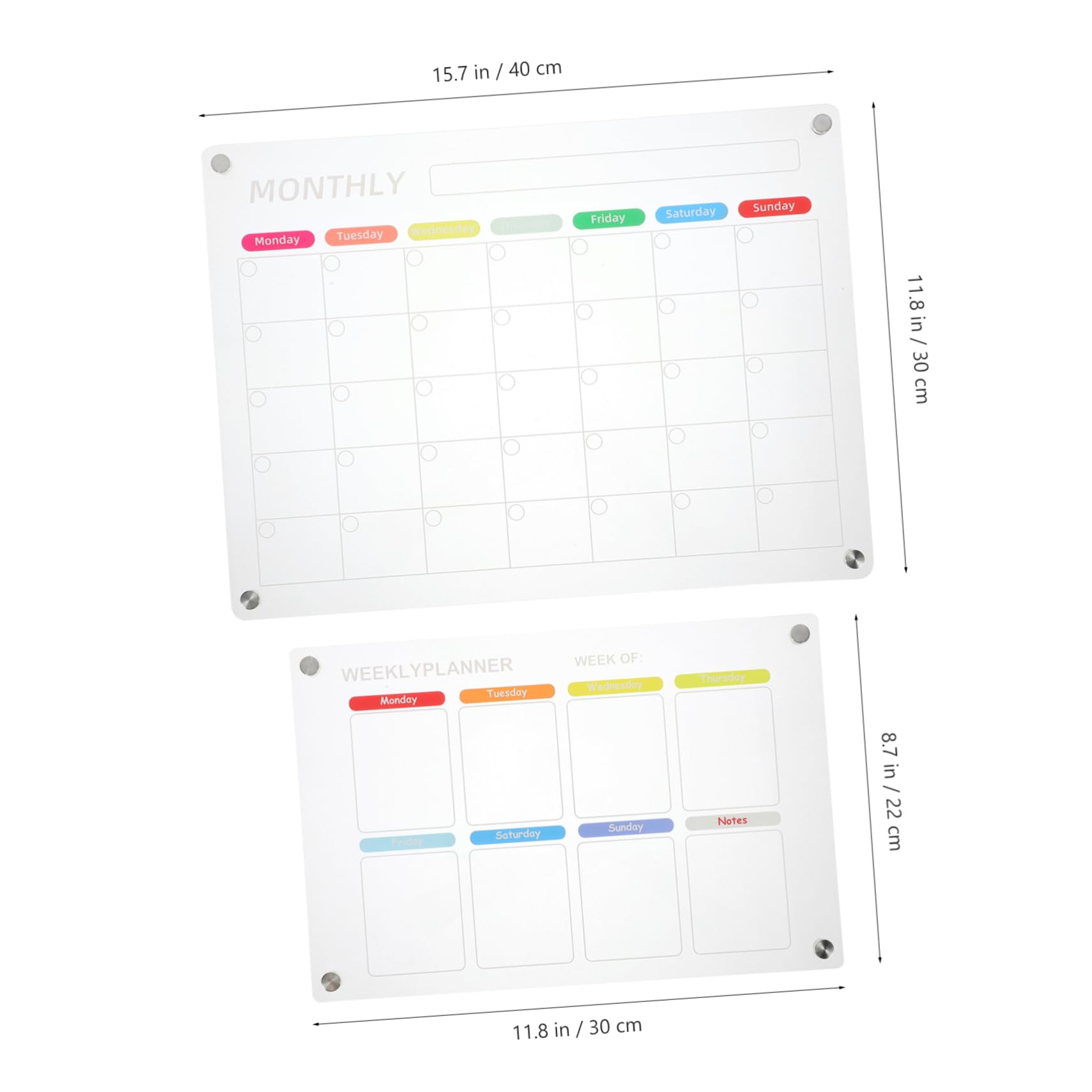 2sets Lavagna Cancellabile Per Frigorifero Planner Giornaliero e Mensile Acrilico Accessori Per Organizzazione Famigliare Facile Usare e Riutilizzabile