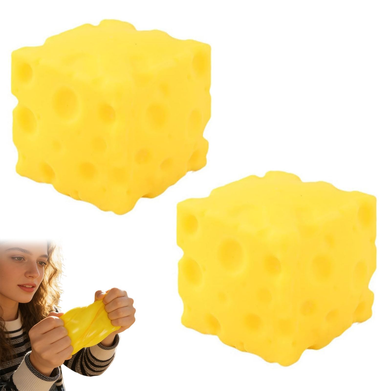 2PCS Cheese Squishy Lovely Unbreakable, Cheeses Squishy, Squishys Cheese, Stress Ball Cheese Block Squishy Sensory Fidget Toy, Cheese Maltose Toys Prize for Students Squeeze Toy Kids Sensory Adults