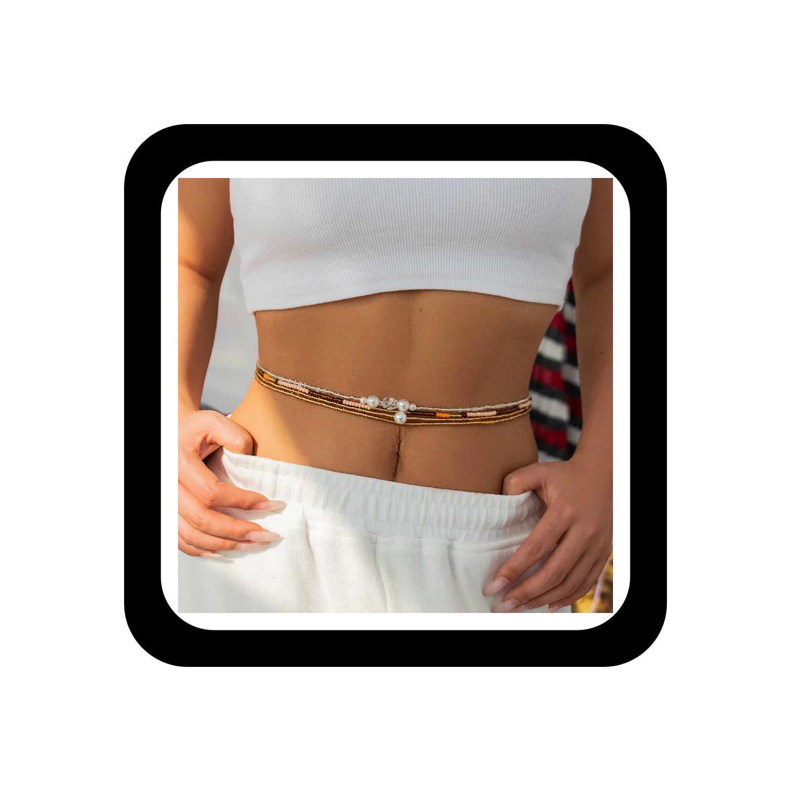 4 pcs beaded waist chain for women | african waist beads stretch belly chain set | layered pearl body chains for bikini beach party festival jewelry accessories