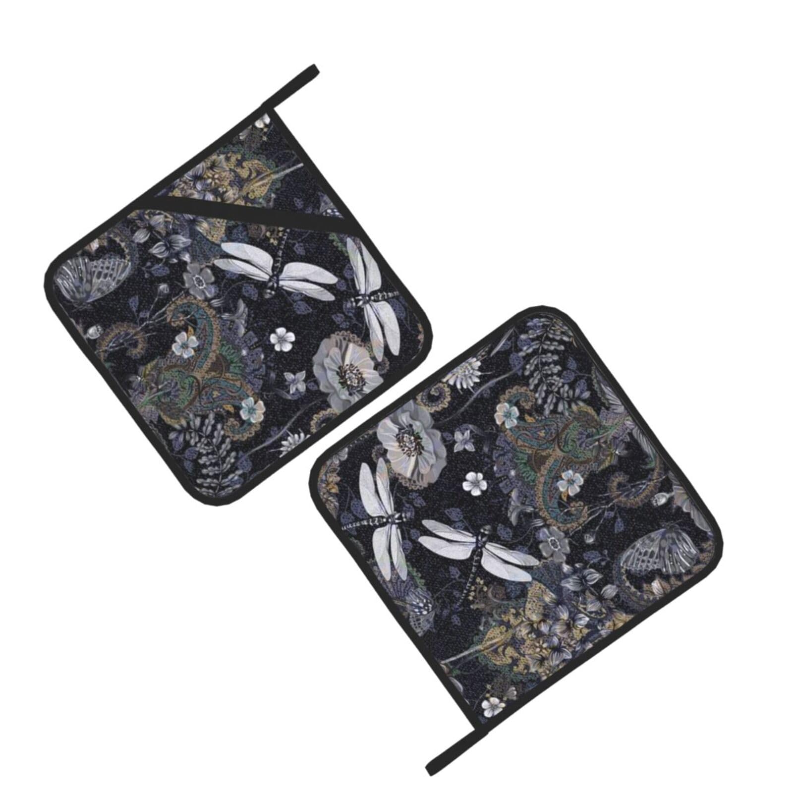 Dragonflies Grey Printed Oven Pot Holders Set of 2 Pcs Heat Resistant Kitchen Microwave Potholders for Cooking Baking Grilling