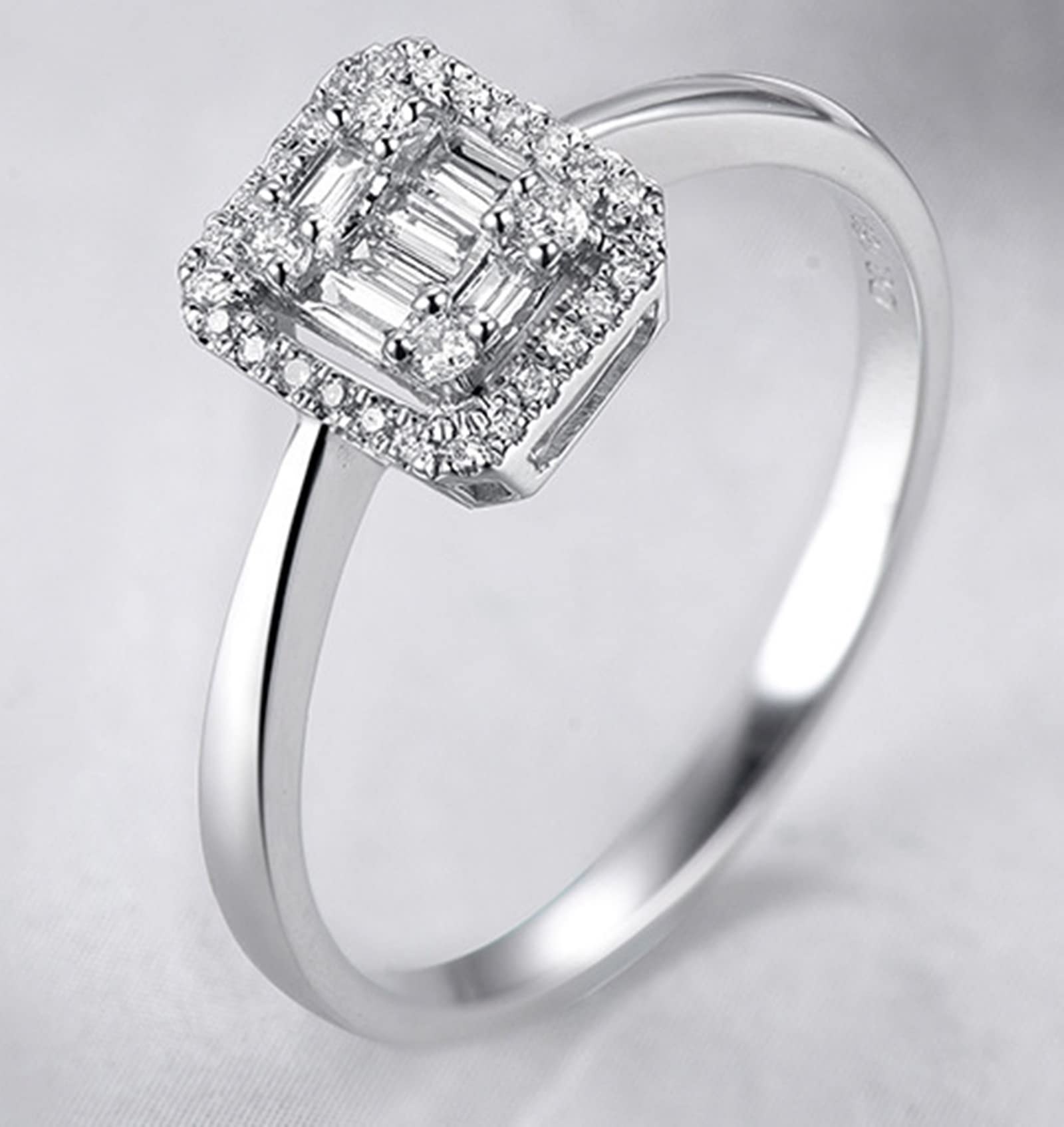 Ring Gold 750 Verlobungsring Damen 18 Karat Weißgold, Engagement Ring Silber Rechteck Diamant Verlobungsringe