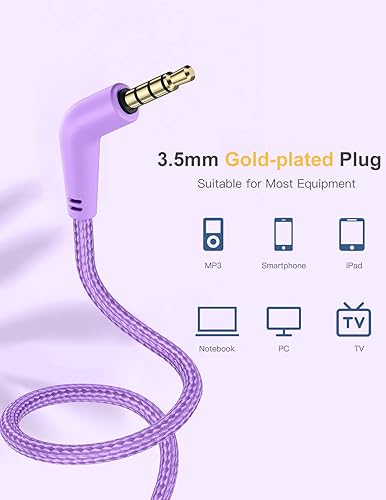 Miniatura 16 de Auriculares para niños con cable, auriculares sobre la oreja para niños con micrófono, límite de volumen de 85/94 dB, auriculares para niños y niñas