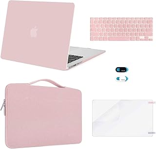 MOSISO Compatible with MacBook Air 13 inch Case (A1369 A1466, Older Version 2010-2017 Release), Plastic Hard Shell Case & Sleeve Bag & Keyboard Cover & Webcam Cover & Screen Protector, Rose Quartz