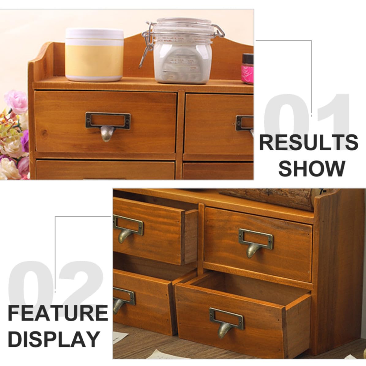 Retro Schmuckorganizer Holz mit Schublade für Kosmetik und Schmuck
