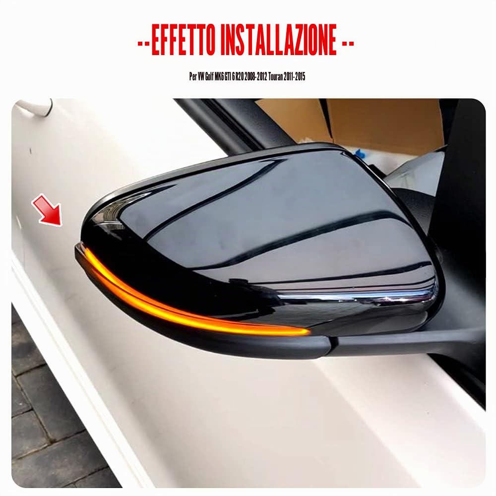 2 pezzi Segnale dinamico a LED sequenziale per specchietto laterale Compatibile con VW Golf MK6 Compatibile con GTI 6 R Line VI R20 Tou-ran con fori
