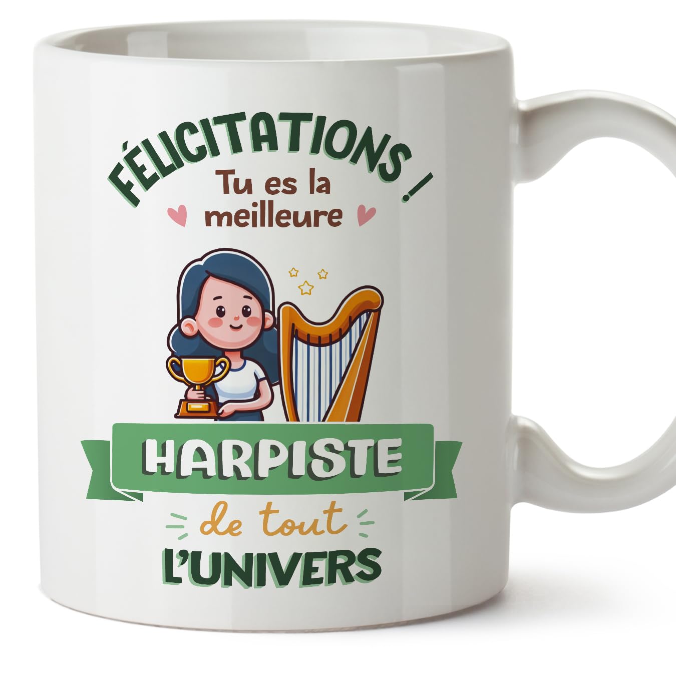 MUGFFINS Harpist Woman Mug - in French - Meilleur Univers Trophée - Funny Gift for Colleagues - Ceramic 11oz Mug — image 1