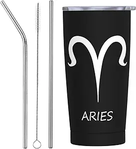 Aries Sign Car Cup Coffee Travel Mug Stainless Steel Straw Travel Tumbler Vacuum Insulated Keep Cold