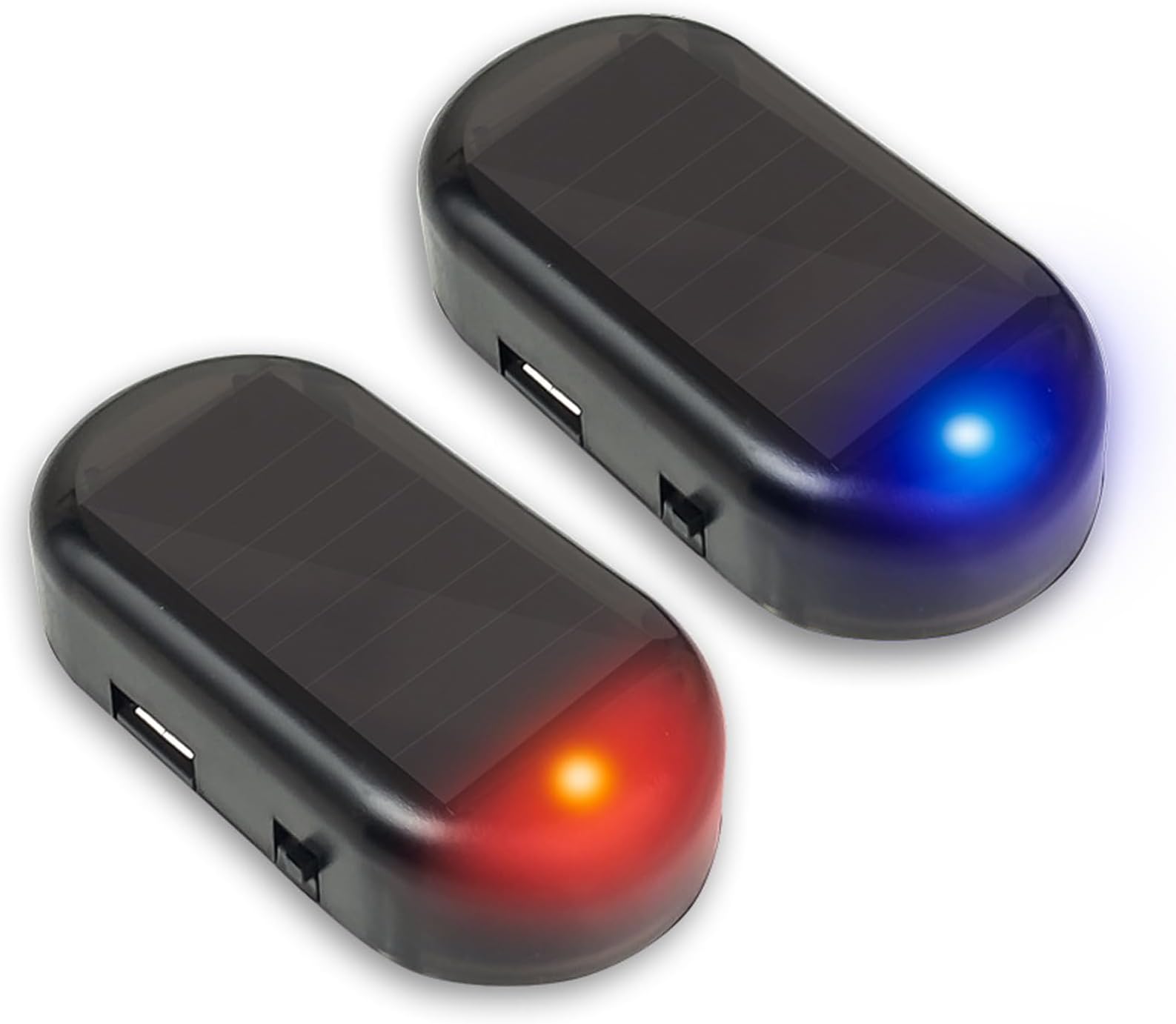 2Pcs Car Solar Power Simulated Dummy Alarm Device Anti-Theft LED Flashing Security Light Fake Lamp Automotive Warning Interior Safety Lights with USB Charger Port