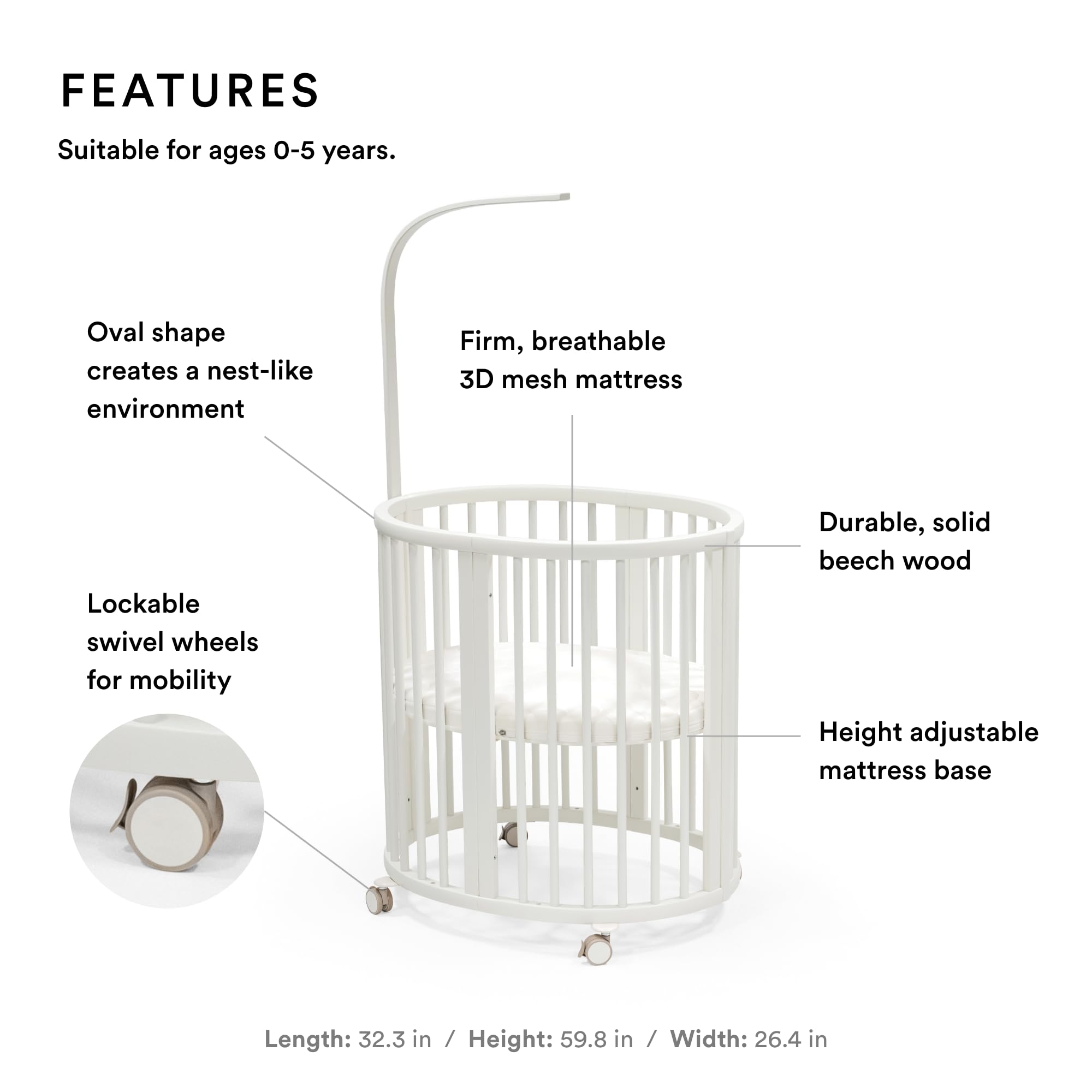 Stokke Sleepi Mini Bundle V3, White - Includes Sleepi Mini V3, Mattress & Drape Rod - Suitable for Ages 0-5 Years Old - Adjustable & Stylish