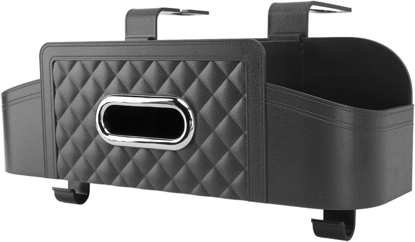 Car Seat Storage Case, Convenient Backseat Storage Box Large Capacity Car Back Seat Organizer with Cup Holder, Hooks, Tray for Car Travel (Black)