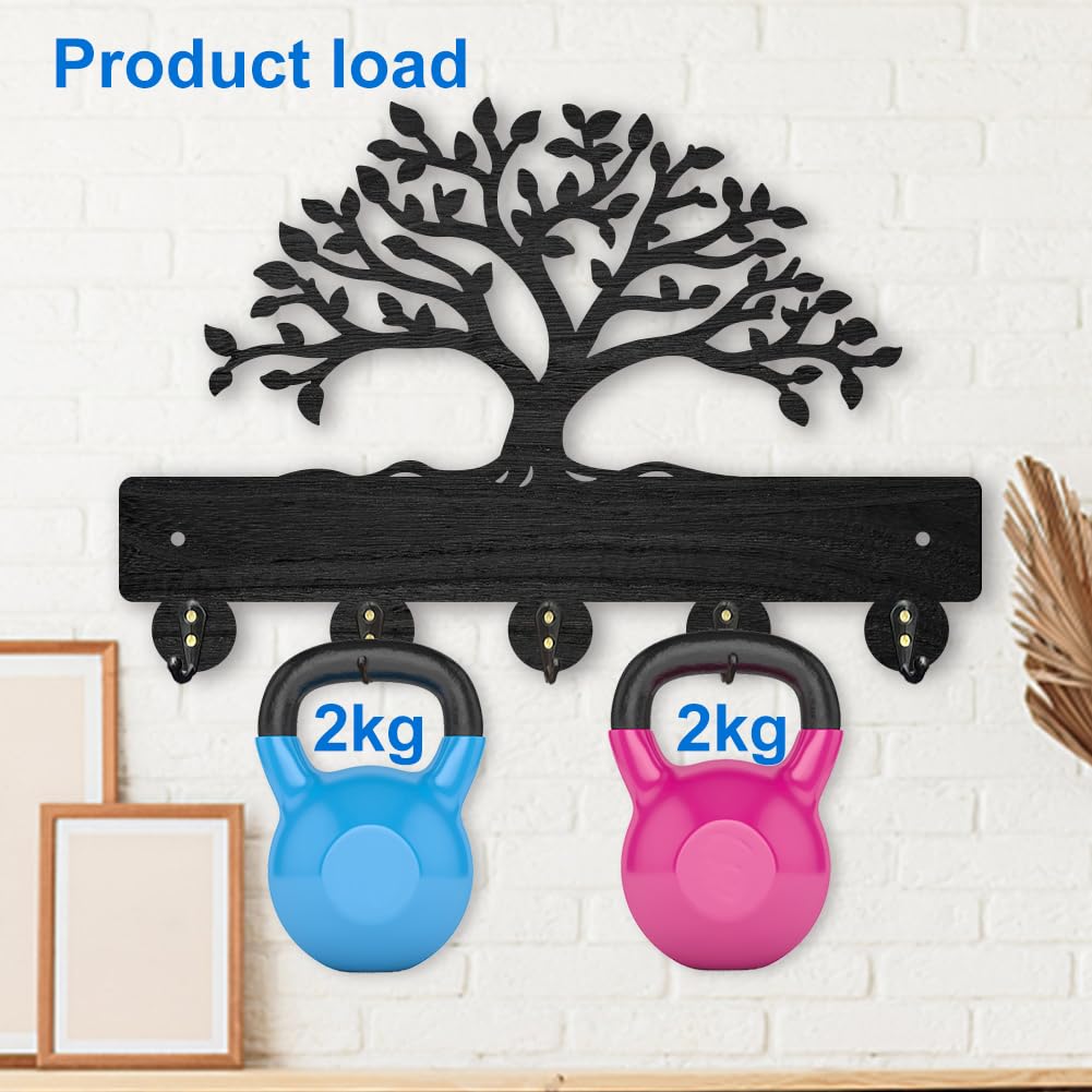MAYJOYDIY Tree of Life Coat Rack Wall Mount 30×20cm Lush Tree Key Holder for Wall Decorative Wood Black Key Rack Hanger 5 Alloy Hooks for Wall Art Decor Entryway Front Door Gift - Image 4